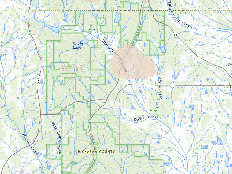 Radar-estimated hail-size map of the storm over Houston, MS on Jul 31, 2026