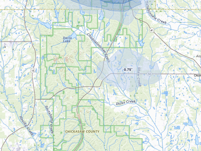 NEXRAD radar-signature map of the hail storm over Houston, MS on Jul 31, 2026
