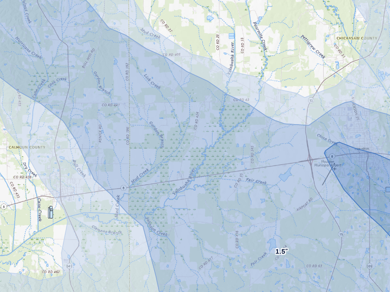 NEXRAD radar-signature map of the hail storm over Houston, MS on Aug 20, 2026