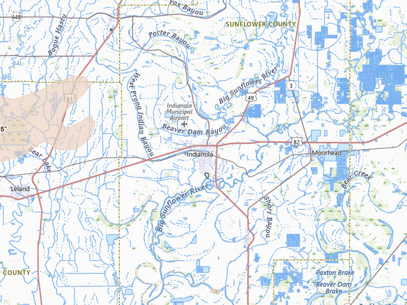 Radar-estimated hail-size map of the storm over Indianola, MS on Mar 15, 2026