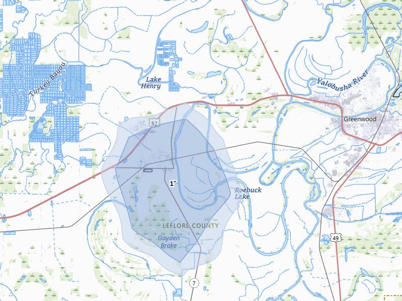 NEXRAD radar-signature map of the hail storm over Itta Bena, MS on Jun 1, 2026