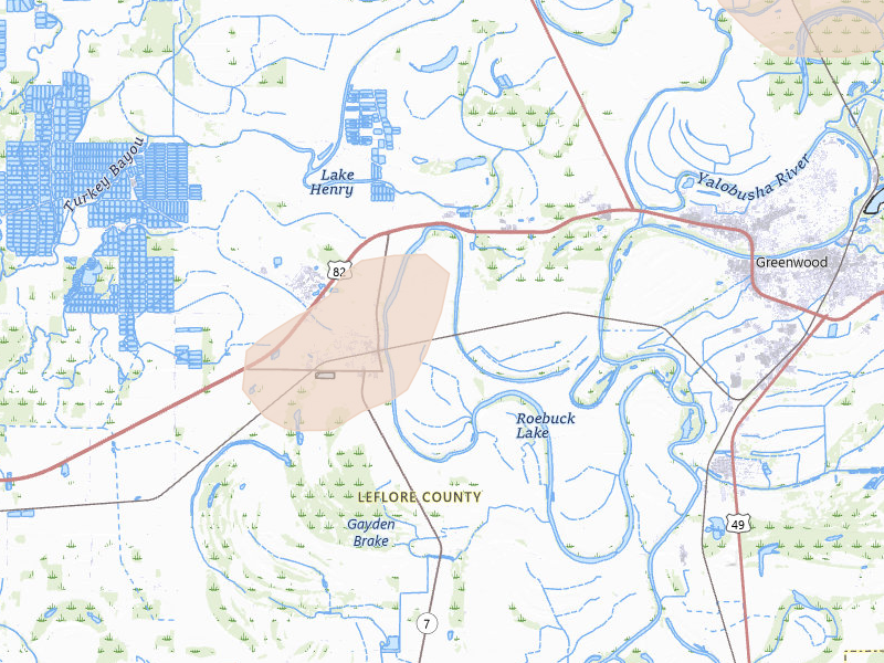 Radar-estimated hail-size map of the storm over Itta Bena, MS on Jul 1, 2026