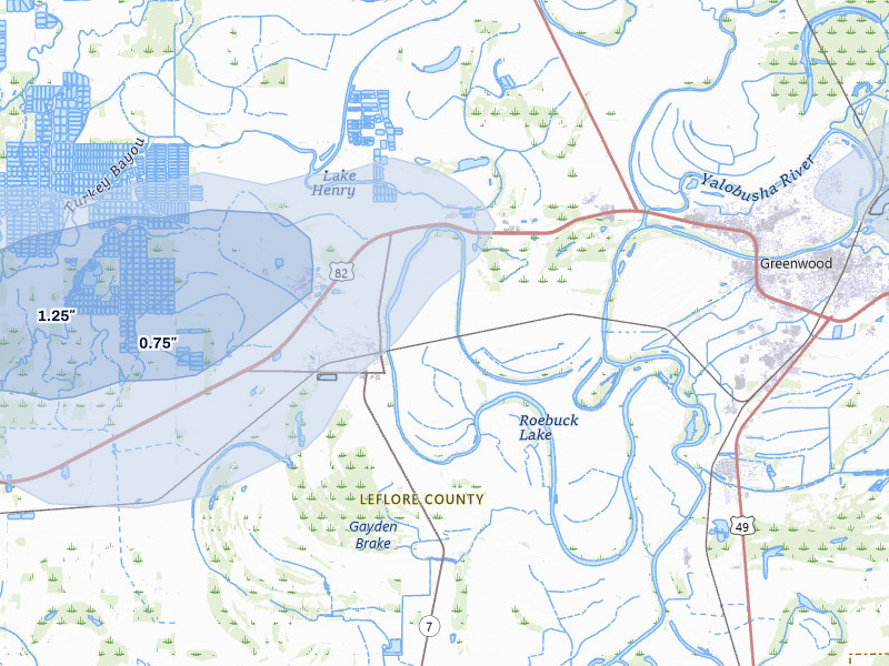 NEXRAD radar-signature map of the hail over Itta Bena, MS