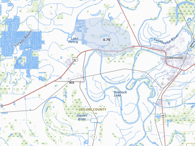 NEXRAD radar-signature map of the hail storm over Itta Bena, MS on Jul 29, 2026