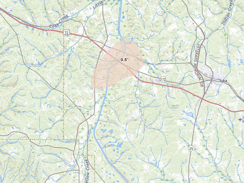 Radar-estimated hail-size map of the storm over Iuka, MS