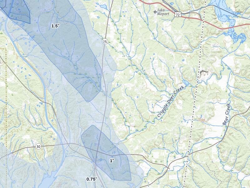 NEXRAD radar-signature map of the hail storm over Iuka, MS on Jun 1, 2026