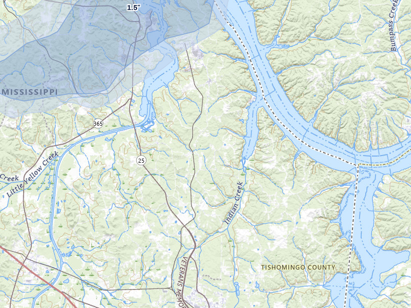 NEXRAD radar-signature map of the hail storm over Iuka, MS on Jul 8, 2026