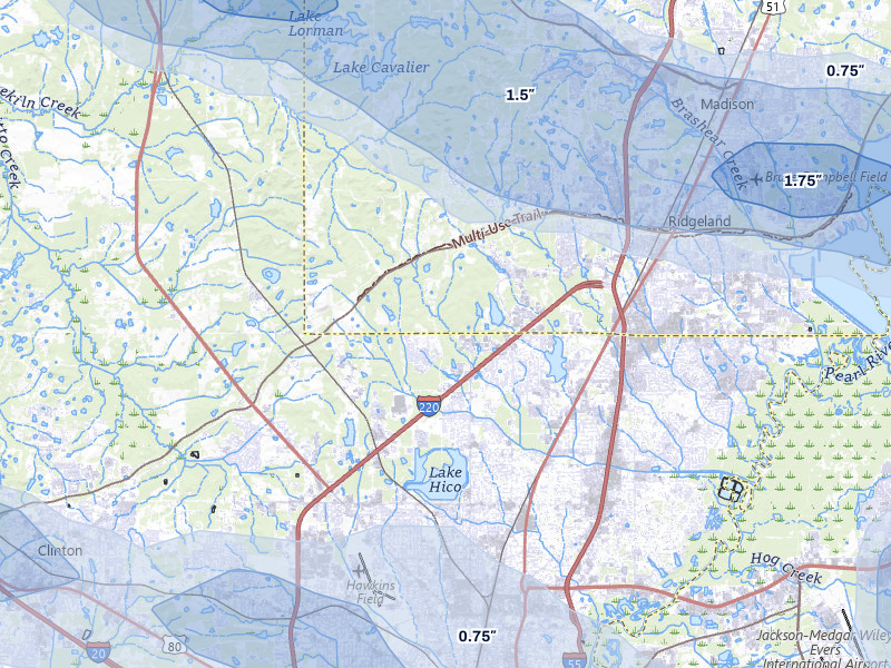 NEXRAD radar-signature map of the hail over Jackson, MS