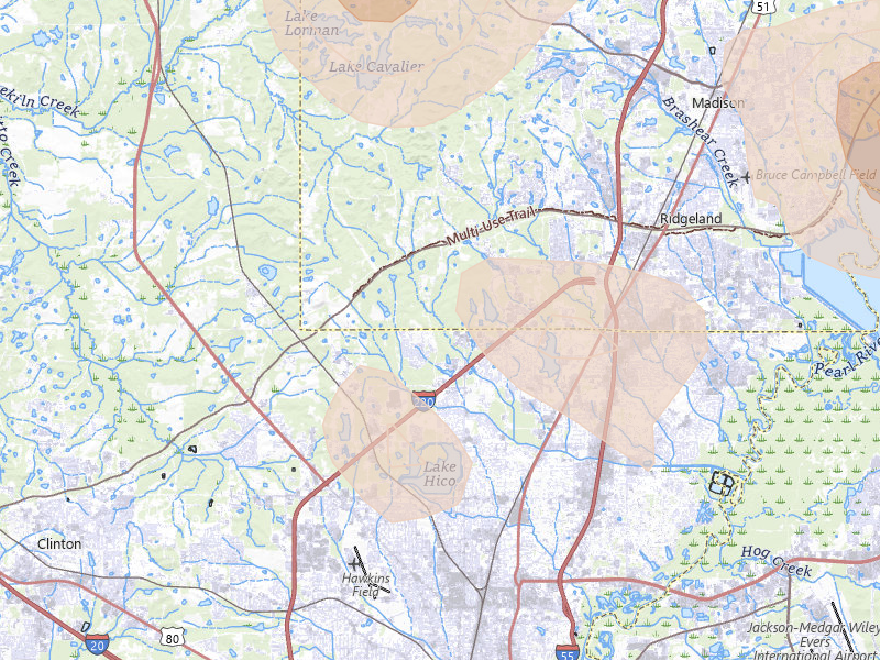 Radar-estimated hail-size map of the storm over Jackson, MS on Jun 1, 2026