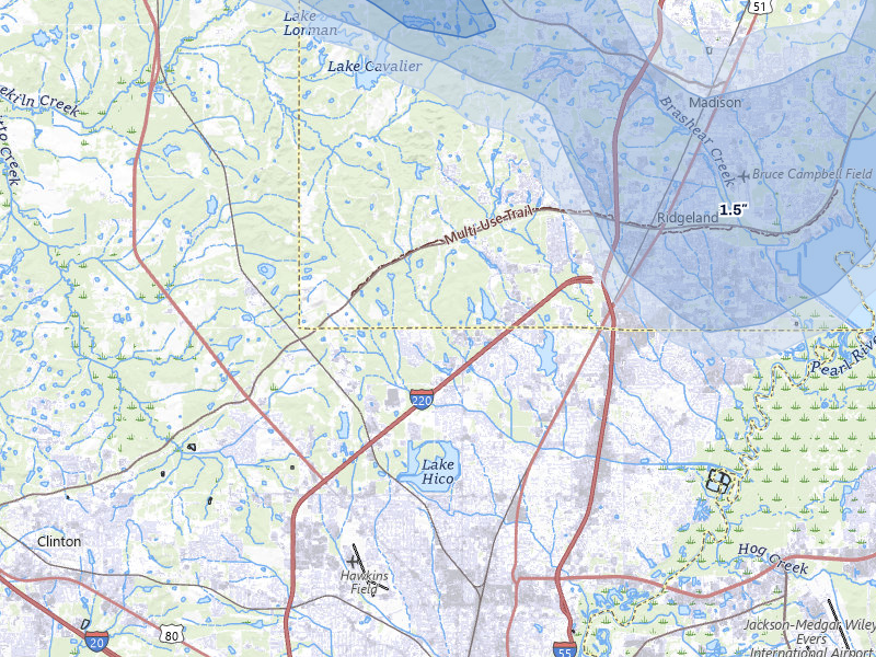 NEXRAD radar-signature map of the hail storm over Jackson, MS on Jun 1, 2026
