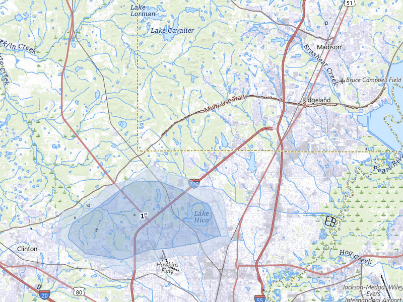 NEXRAD radar-signature map of the hail storm over Jackson, MS on Jul 4, 2026