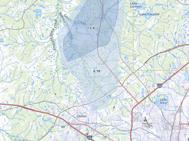 NEXRAD radar-signature map of the hail storm over Jackson, MS on Aug 20, 2026