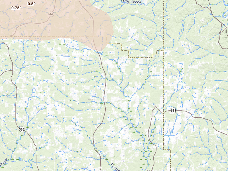 Radar-estimated hail-size map of the storm over Jayess, MS on Apr 29, 2026
