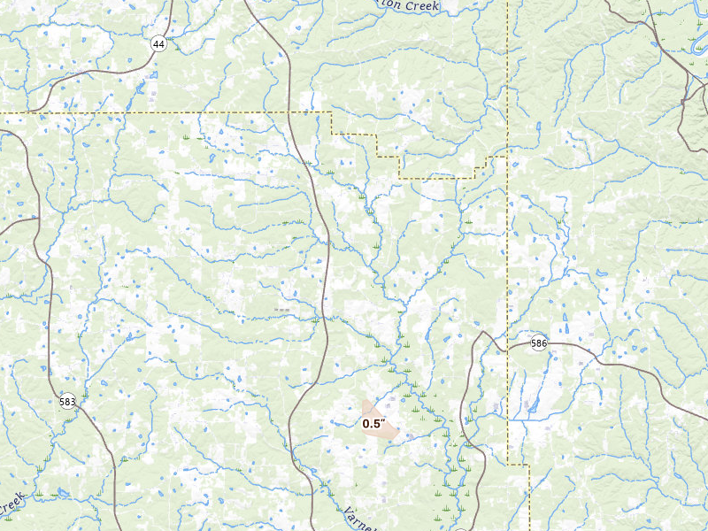 Radar-estimated hail-size map of the storm over Jayess, MS on Jun 2, 2026