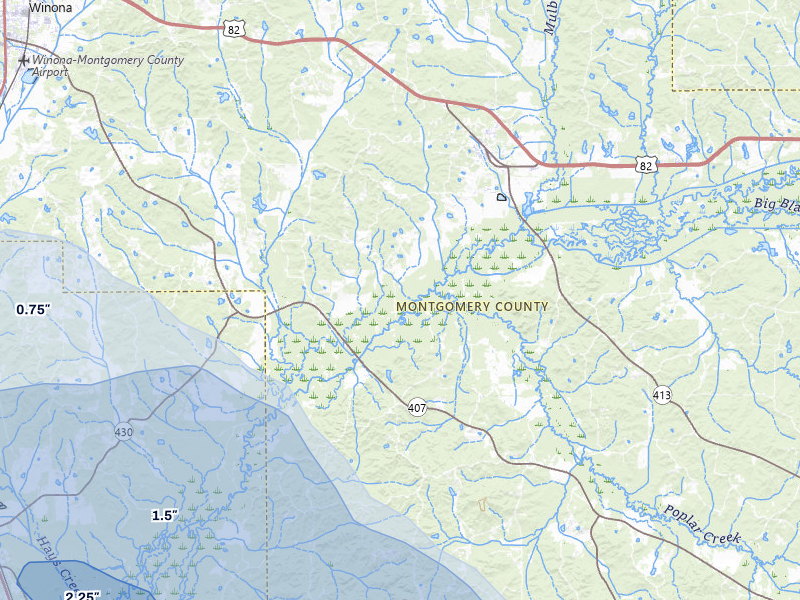NEXRAD radar-signature map of the hail storm over Kilmichael, MS on May 10, 2026