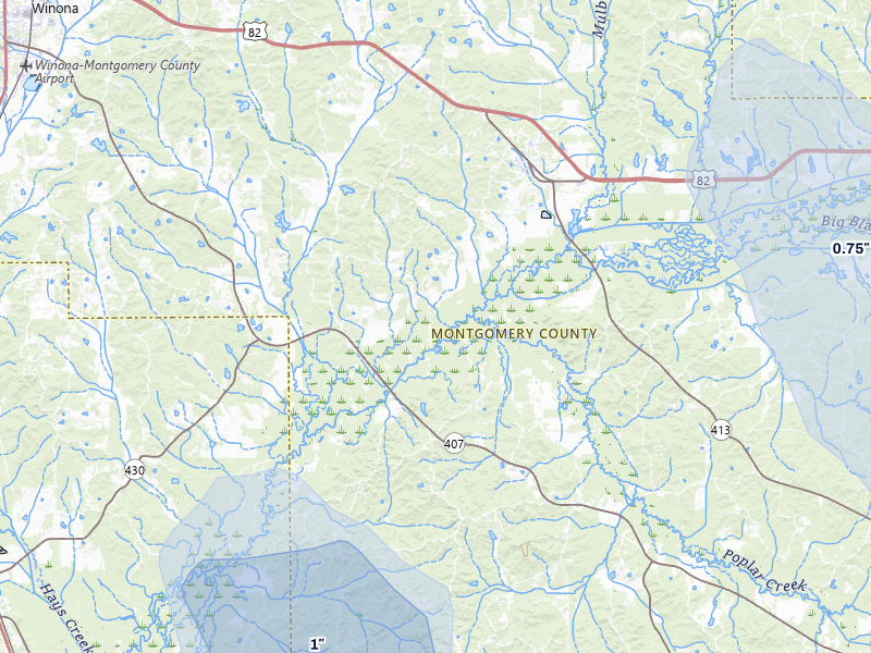 NEXRAD radar-signature map of the hail over Kilmichael, MS