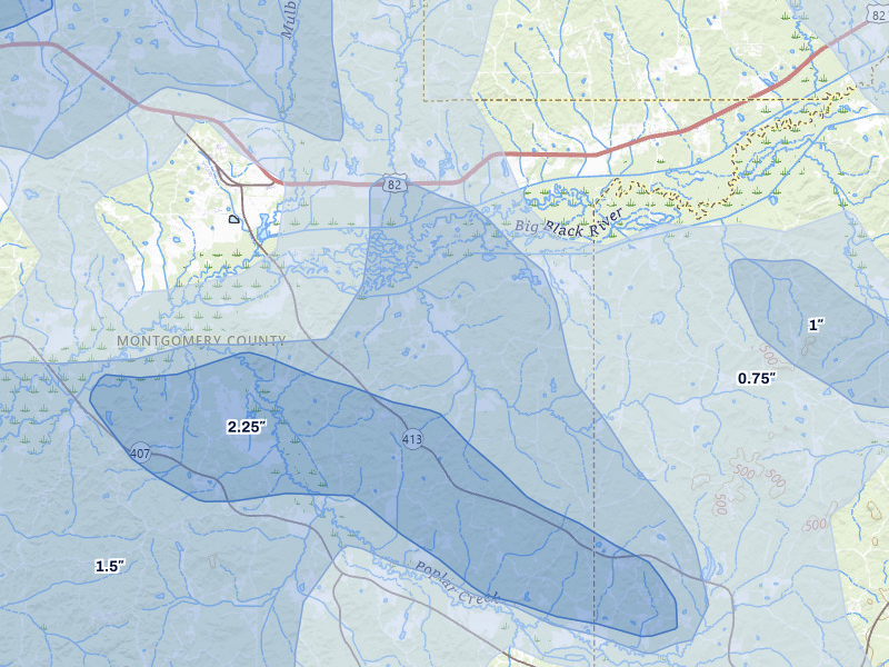 NEXRAD radar-signature map of the hail storm over Kilmichael, MS on Aug 20, 2026