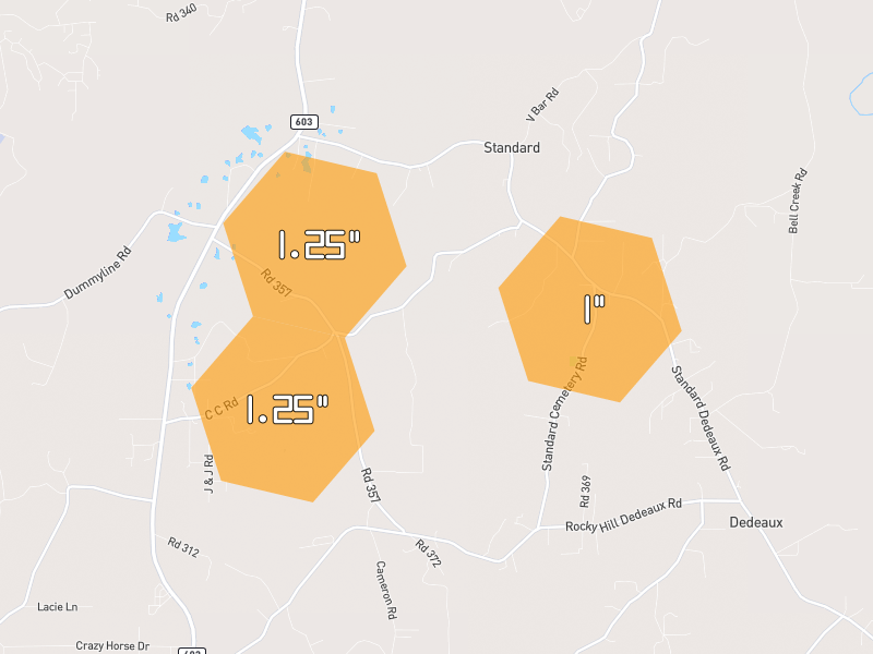 Hail map of Kiln, MS on Jun 2, 2026, hail up to 1.25"