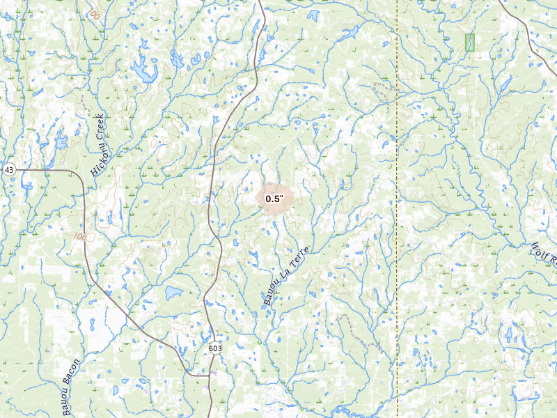 Radar-estimated hail-size map of the storm over Kiln, MS on Aug 18, 2026