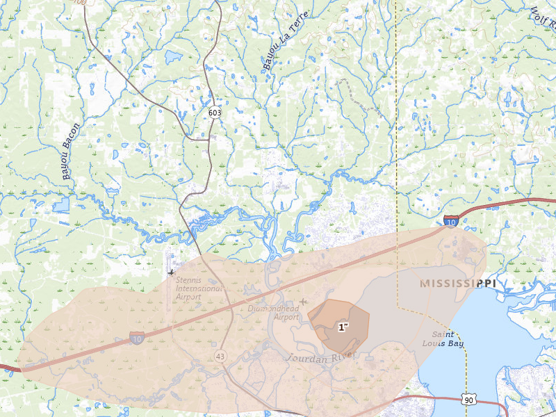 Radar-estimated hail-size map of the storm over Kiln, MS