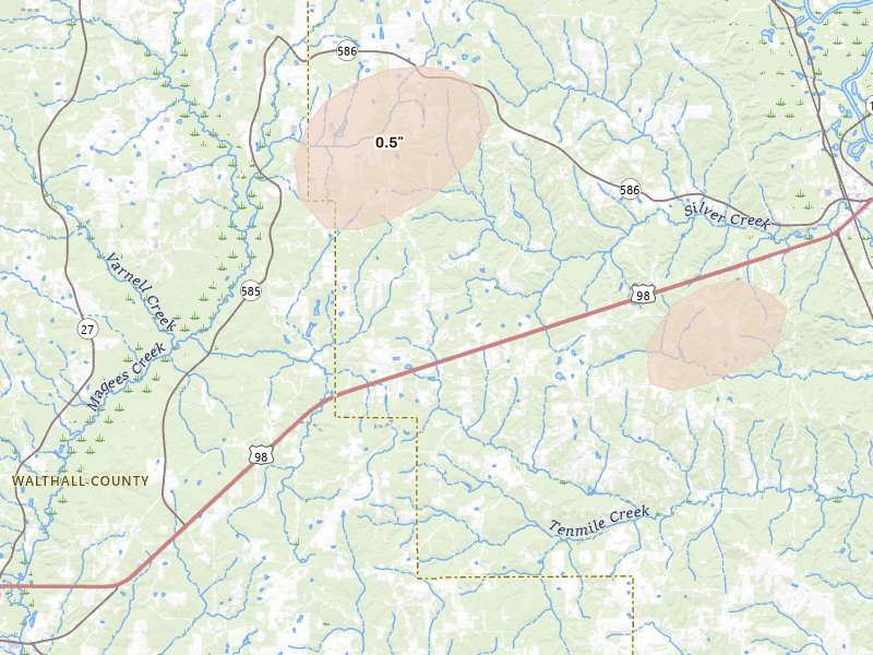 Radar-estimated hail-size map of the storm over Kokomo, MS on Jun 19, 2026