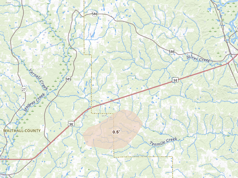 Radar-estimated hail-size map of the storm over Kokomo, MS on Jul 4, 2026