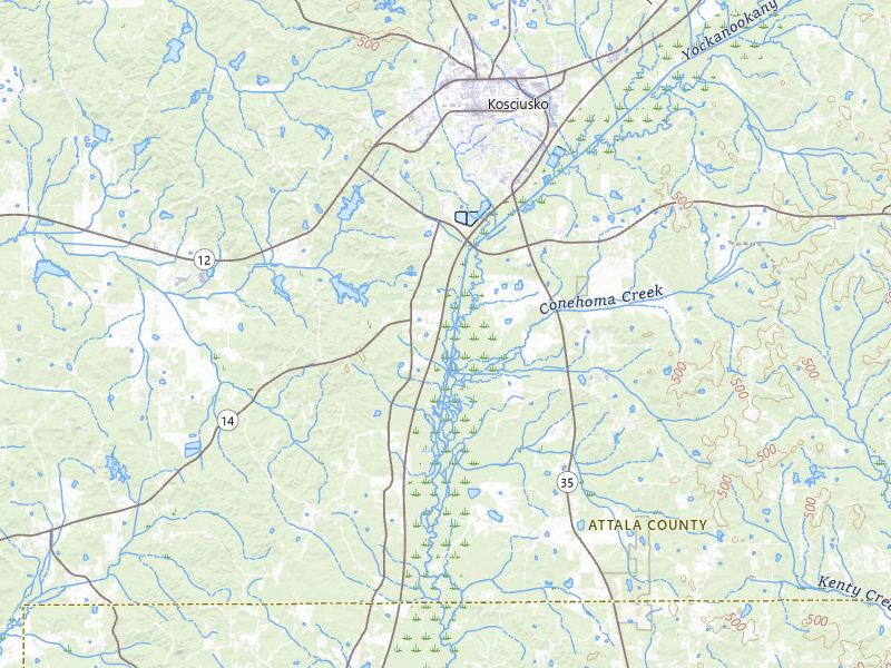 Radar-estimated hail-size map of the storm over Kosciusko, MS on May 8, 2026