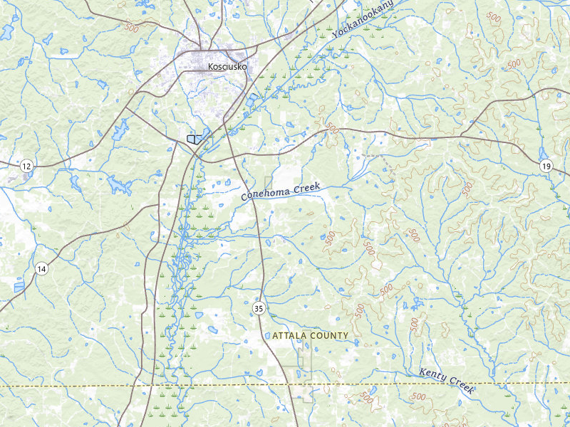 NEXRAD radar-signature map of the hail storm over Kosciusko, MS on Jul 12, 2026