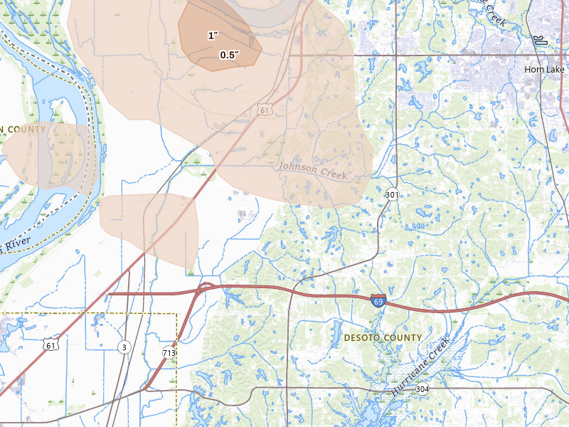 Radar-estimated hail-size map of the storm over Lake Cormorant, MS
