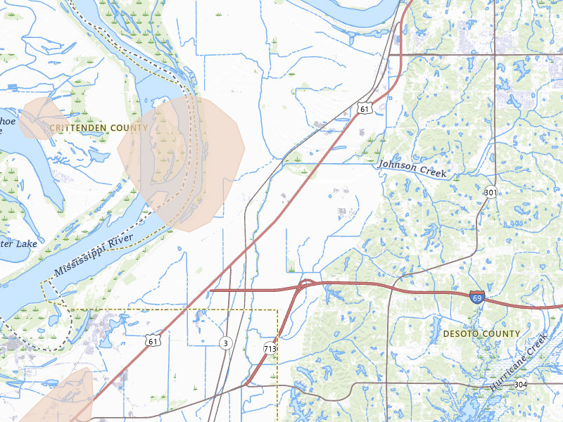 Radar-estimated hail-size map of the storm over Lake Cormorant, MS on Aug 17, 2026