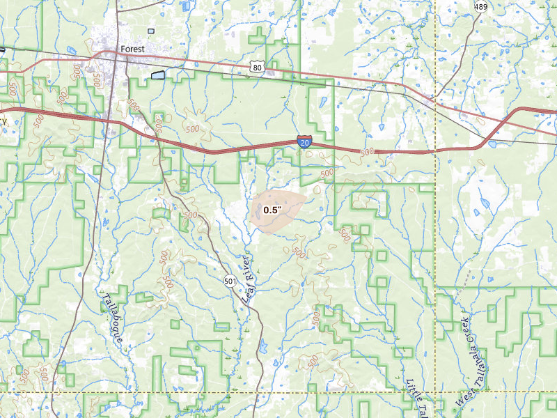 Radar-estimated hail-size map of the storm over Lake, MS