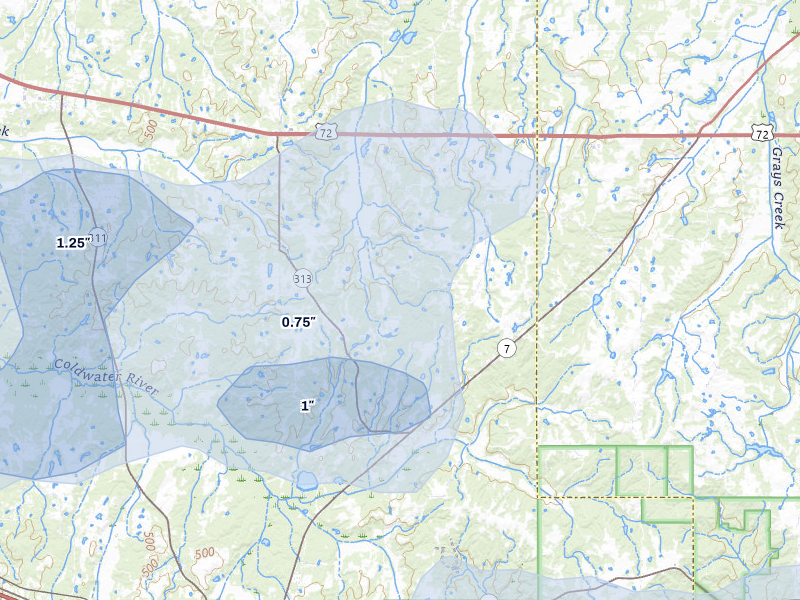 NEXRAD radar-signature map of the hail storm over Lamar, MS on Apr 28, 2026