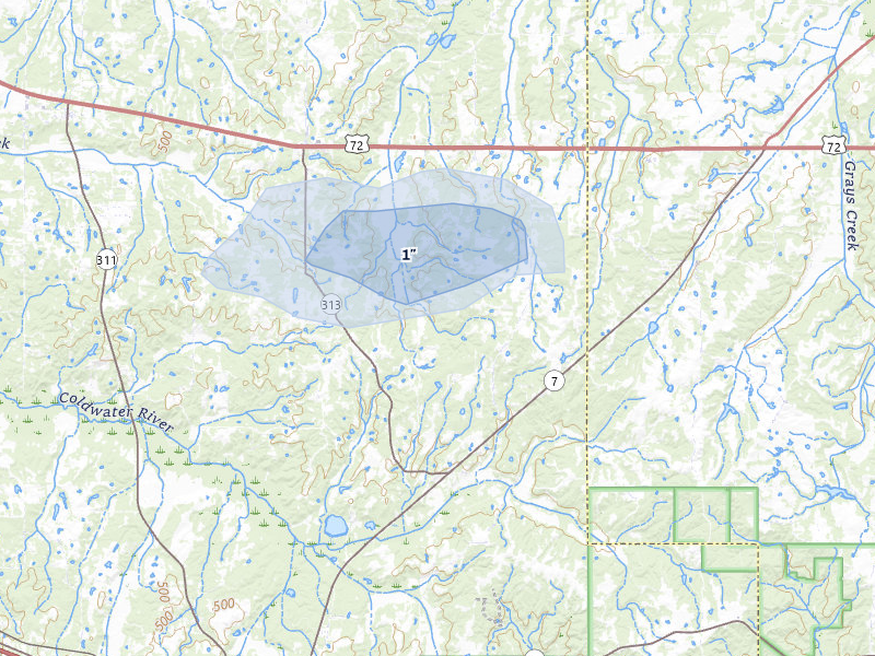 NEXRAD radar-signature map of the hail storm over Lamar, MS on May 31, 2026