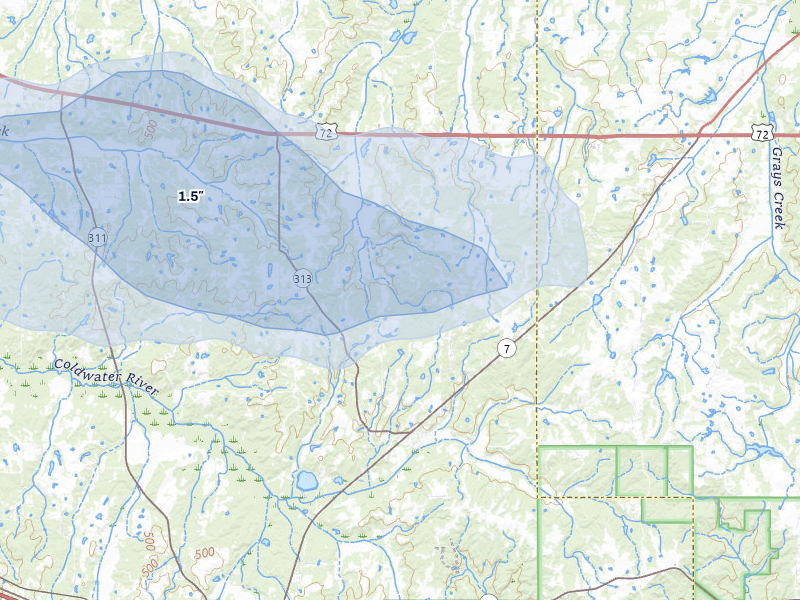 NEXRAD radar-signature map of the hail storm over Lamar, MS on Jun 1, 2026