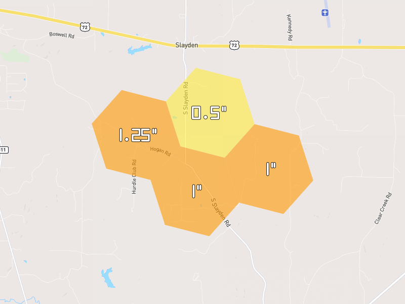 Hail map of Lamar, MS on Jun 1, 2026, hail up to 1.25"