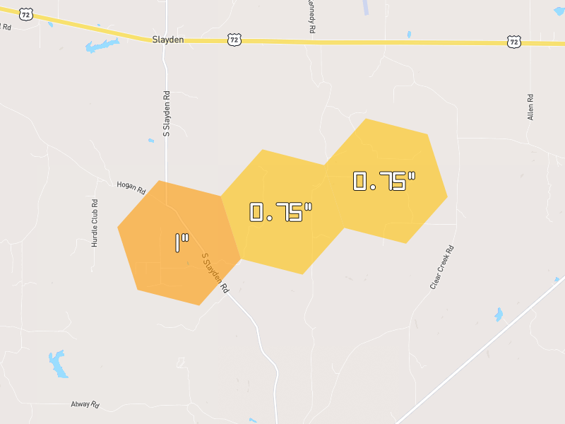Hail map of Lamar, MS on Jun 2, 2026, hail up to 1"