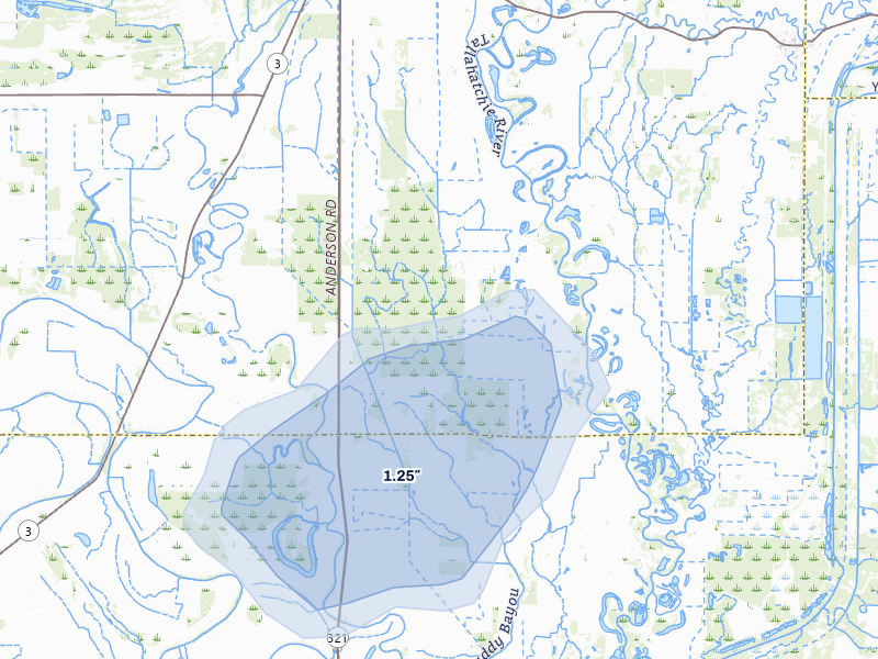 NEXRAD radar-signature map of the hail storm over Lambert, MS on Aug 10, 2026