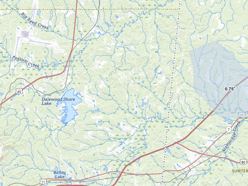 NEXRAD radar-signature map of the hail over Lauderdale, MS