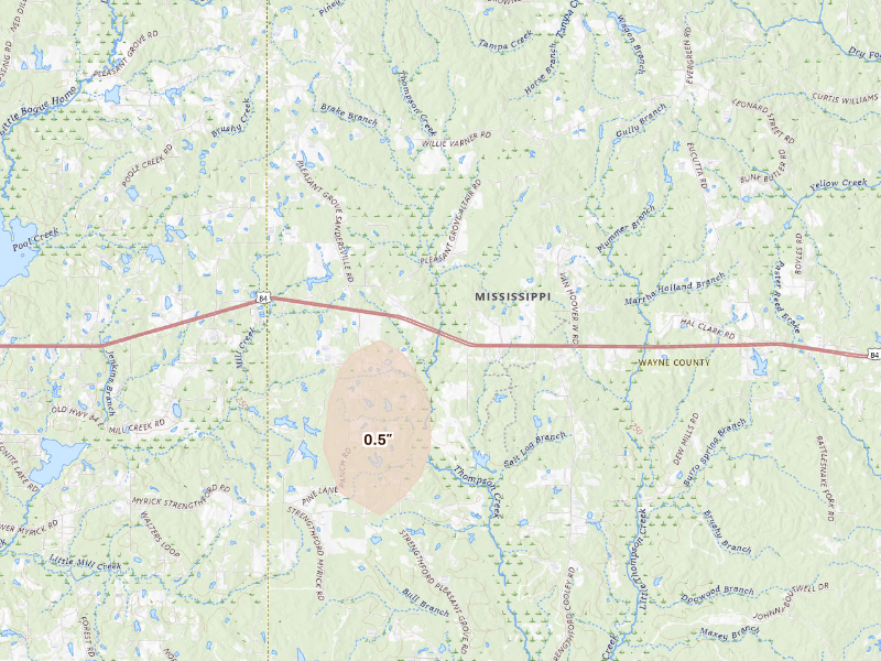 Radar-estimated hail-size map of the storm over Laurel, MS