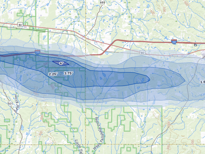 NEXRAD radar-signature map of the hail storm over Lawrence, MS on Apr 24, 2026