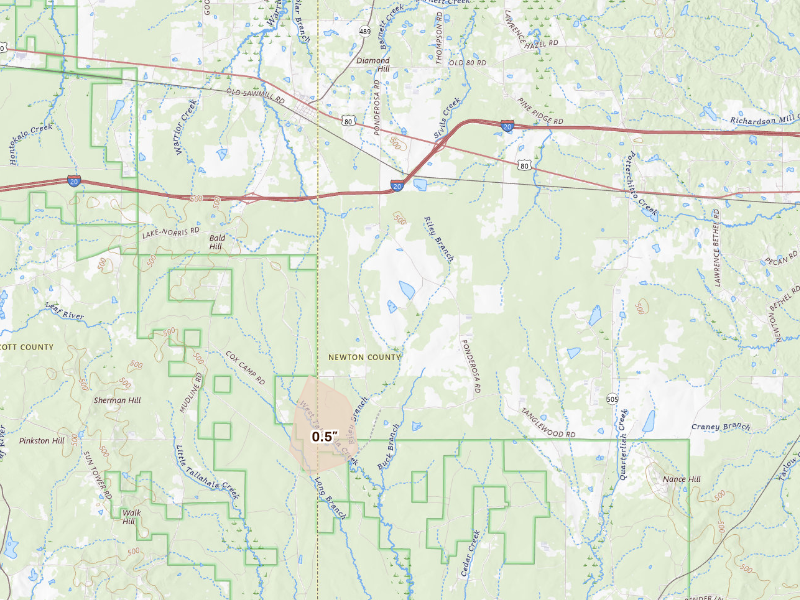 Radar-estimated hail-size map of the storm over Lawrence, MS