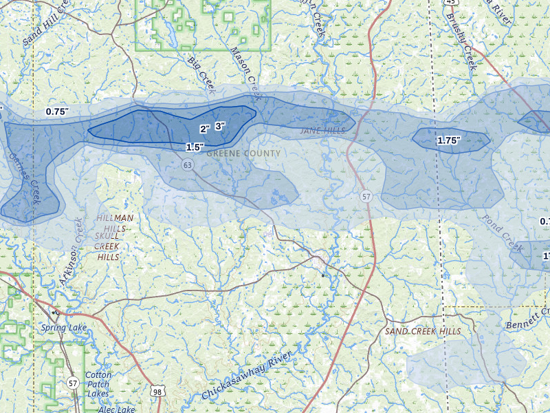 NEXRAD radar-signature map of the hail storm over Leakesville, MS on May 6, 2026