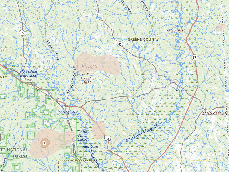Radar-estimated hail-size map of the storm over Leakesville, MS on Aug 20, 2026
