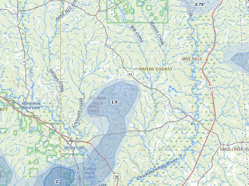 NEXRAD radar-signature map of the hail storm over Leakesville, MS on Aug 20, 2026