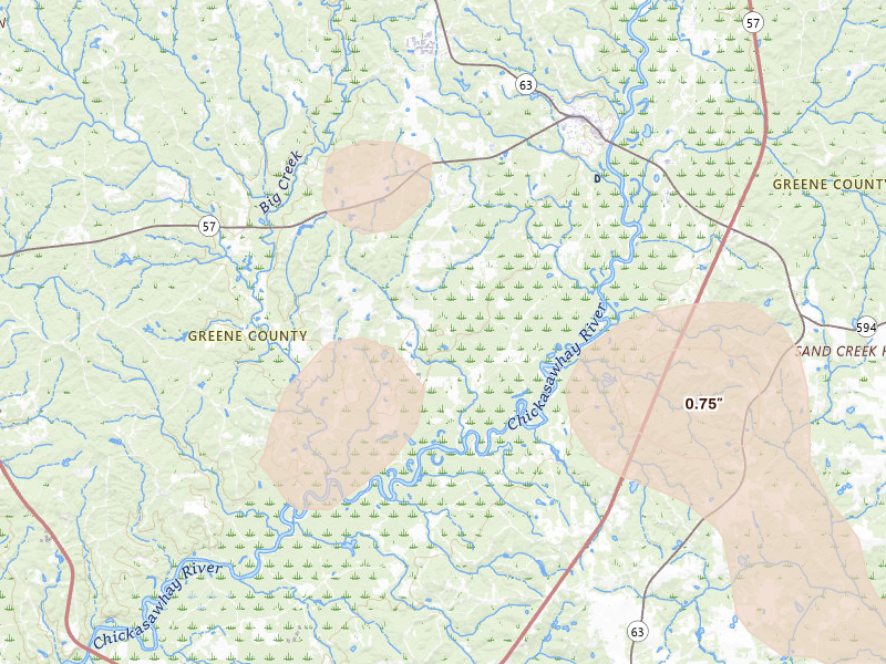 Radar-estimated hail-size map of the storm over Leakesville, MS