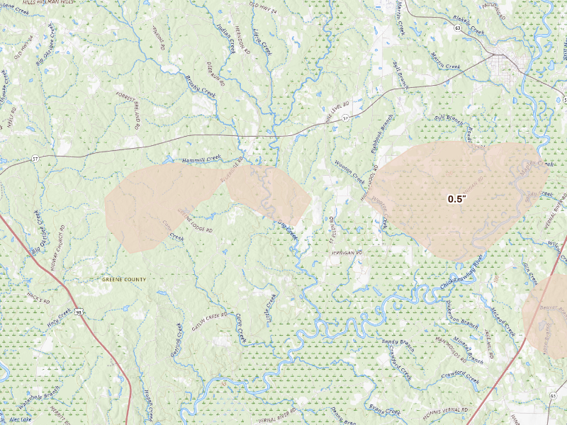 Radar-estimated hail-size map of the storm over Leakesville, MS