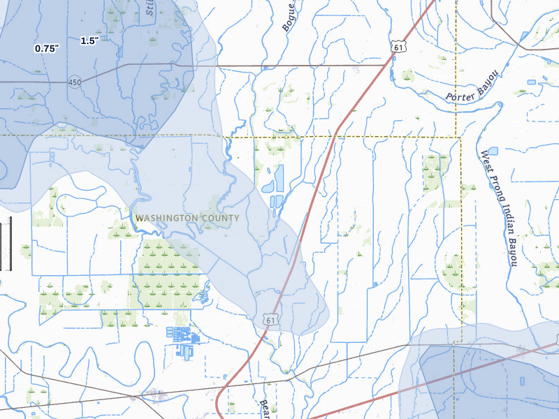 NEXRAD radar-signature map of the hail storm over Leland, MS on Jun 1, 2026