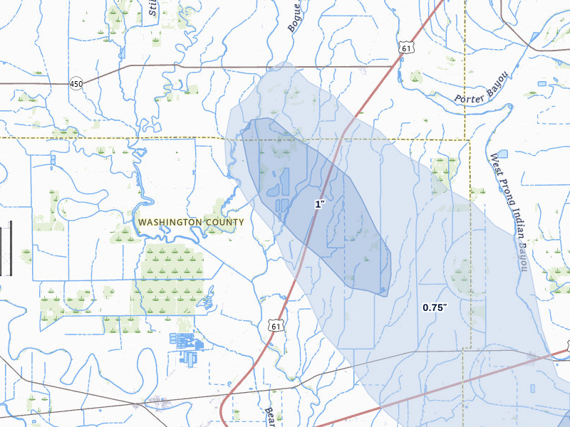 NEXRAD radar-signature map of the hail storm over Leland, MS on Jul 1, 2026