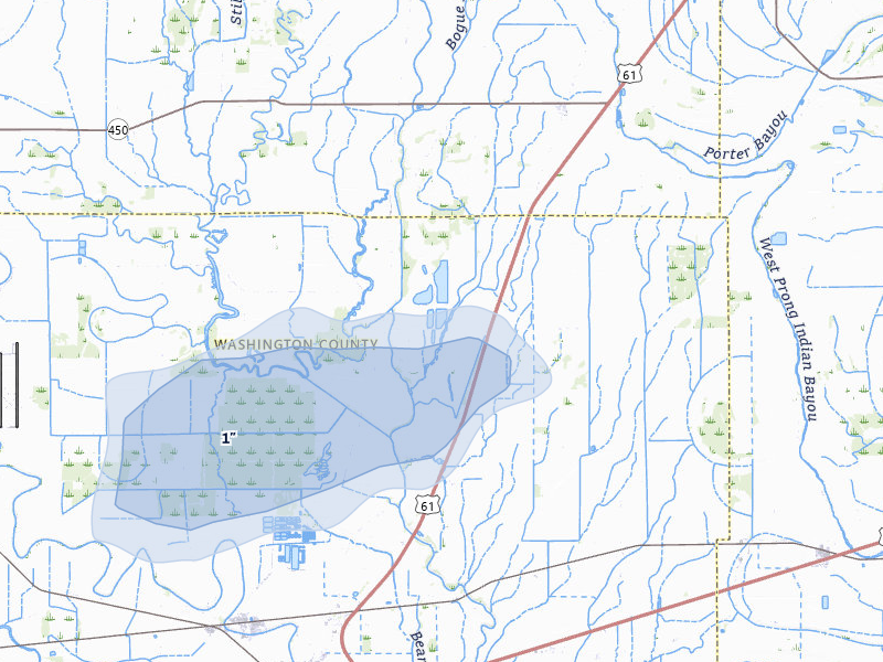 NEXRAD radar-signature map of the hail storm over Leland, MS on Jul 8, 2026