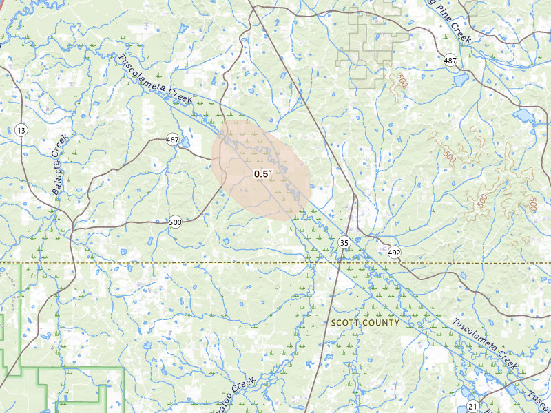 Radar-estimated hail-size map of the storm over Lena, MS
